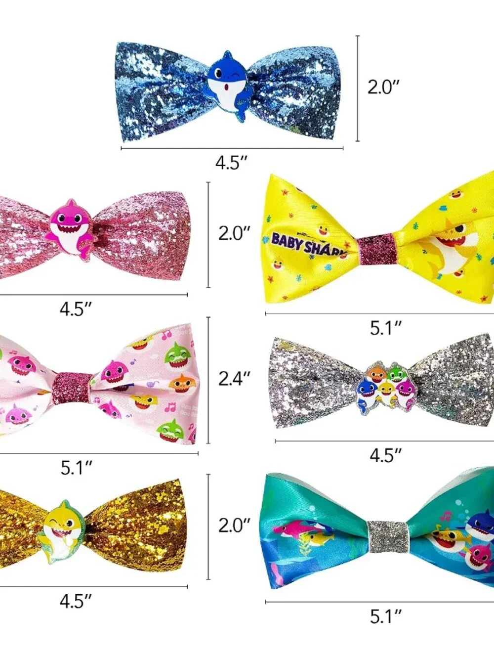 Baby Shark Kids Hair Bows - Hair Accessories Gift Set - 7 Pcs 4 Inch Bundle - Ha